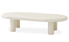 Table basse arrondie 160cm avec pieds colonnes Roady Crème