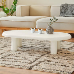 Table basse arrondie 160cm avec pieds colonnes Roady Crème