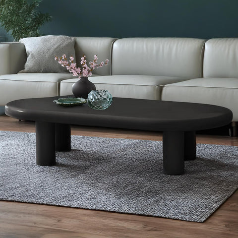 Table basse Clivo arrondie 160 cm avec pieds colonnes noir