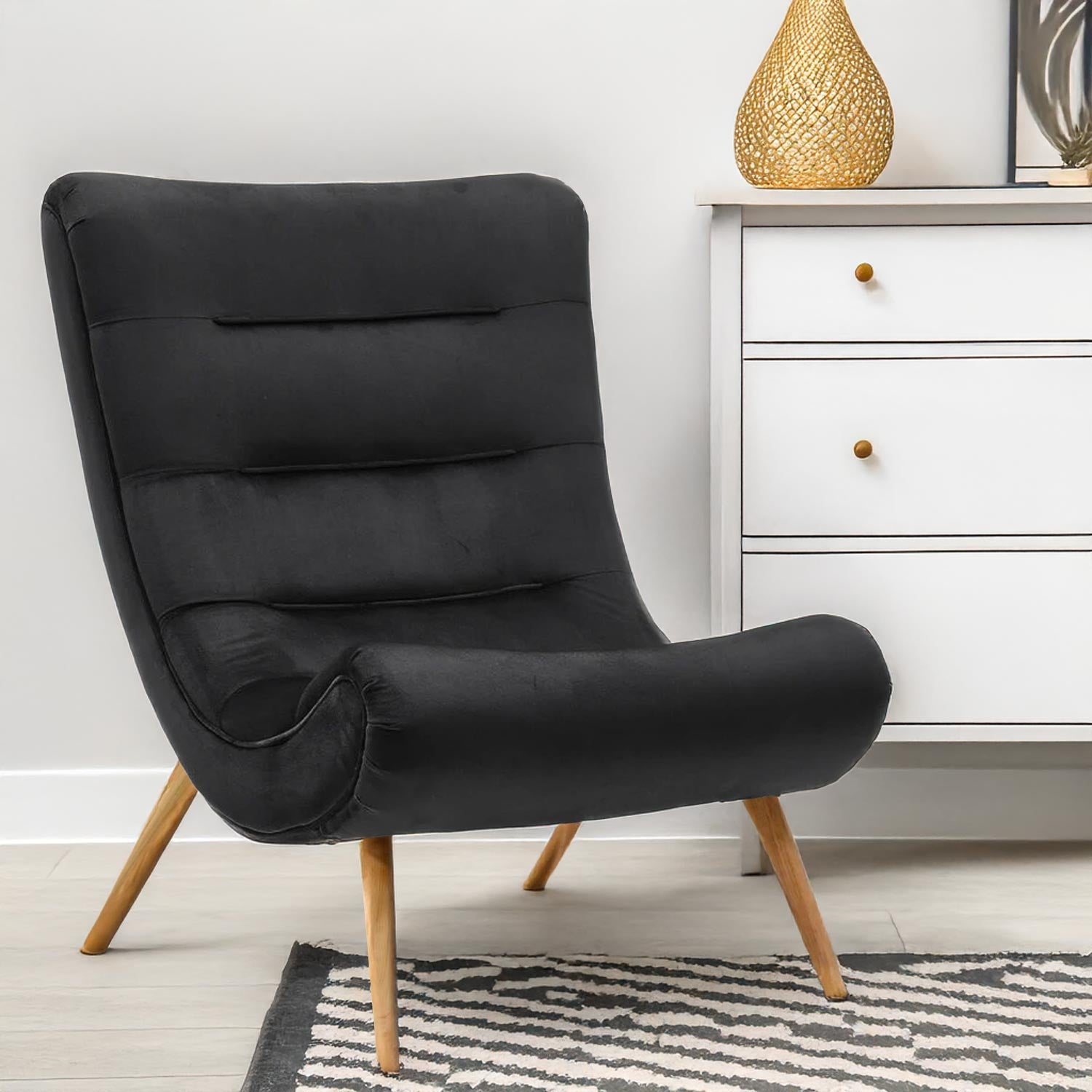 Fauteuil scandinave Romilly Velours Noir