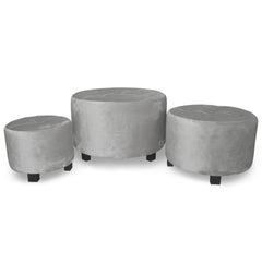 Set de 3 poufs Rondeo Velours Gris