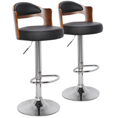 Lot de 2 fauteuils Alado en bois noisette et simili cuir noir