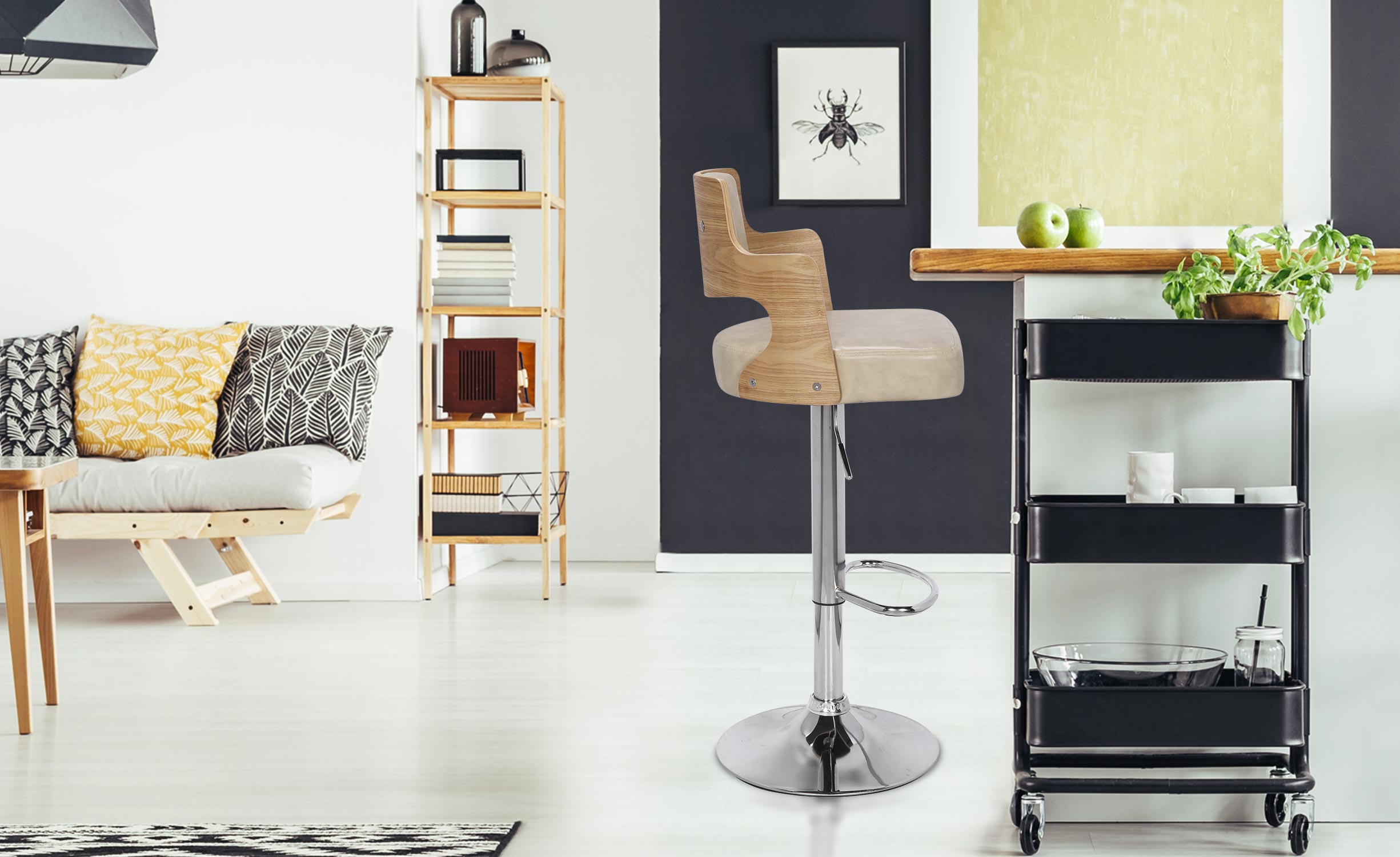 Lot de 4 chaises de bar Russel Chêne Clair et Crème