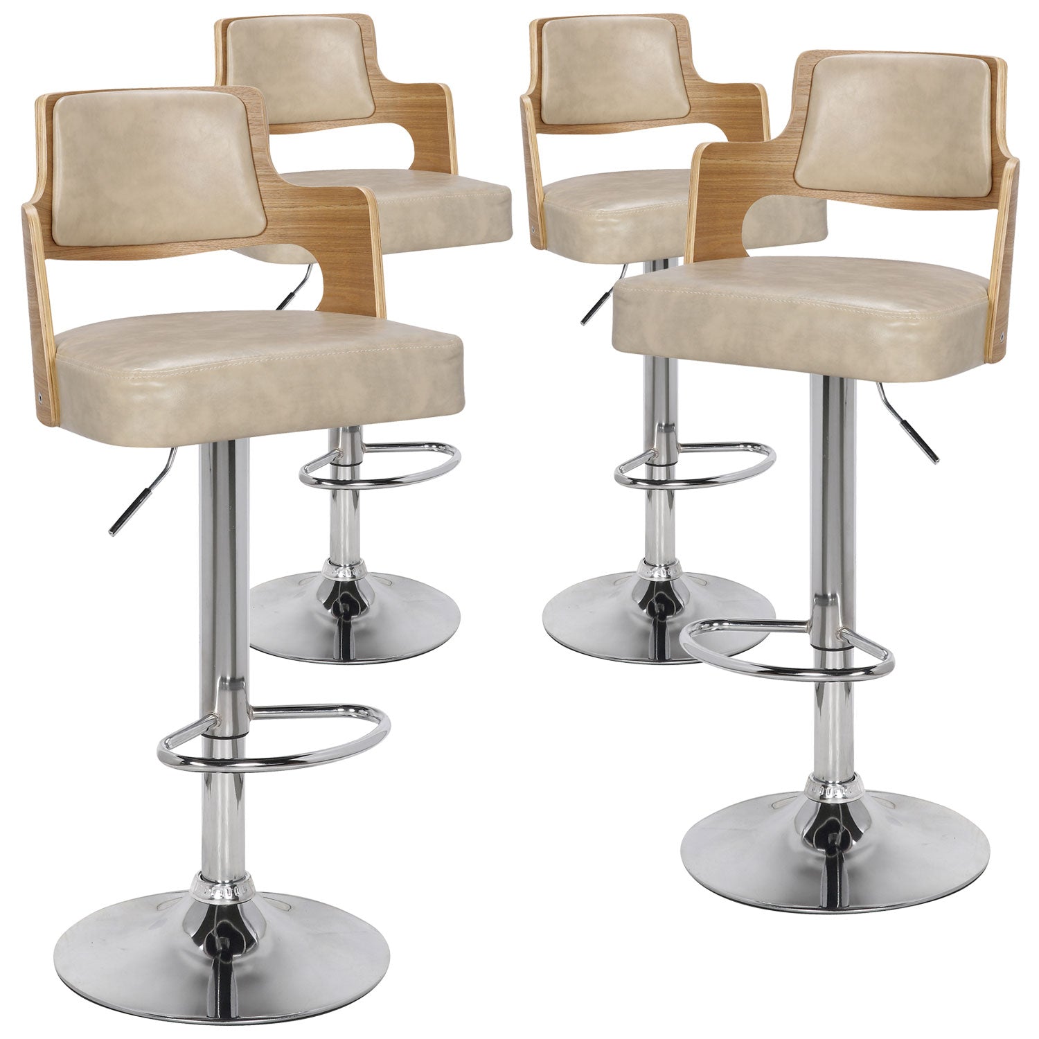 Lot de 4 chaises de bar Russel Chêne Clair et Crème