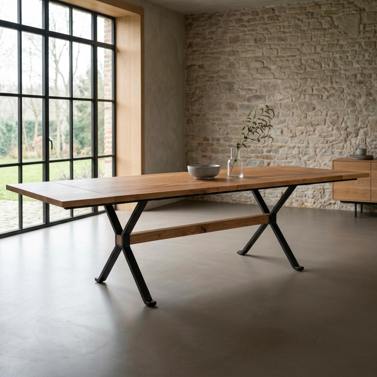 Table à manger extensible Rustica 180-227,5cm style industriel Bois et Métal Noir