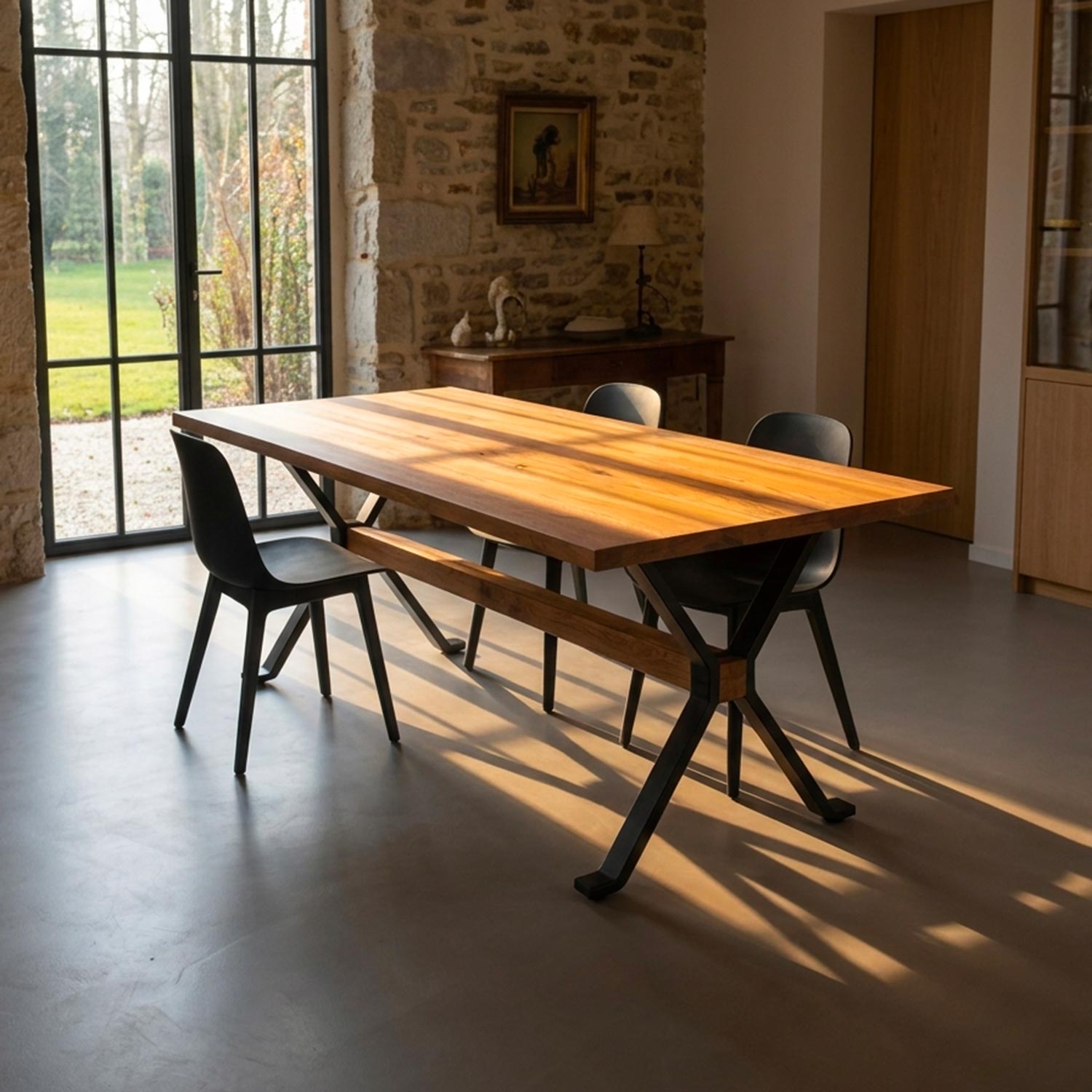 Table à manger extensible Rustica 180-227,5cm style industriel Bois et Métal Noir