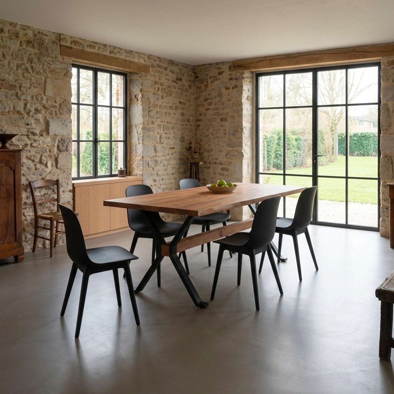 Table à manger extensible Rustica 180-227,5cm style industriel Bois et Métal Noir