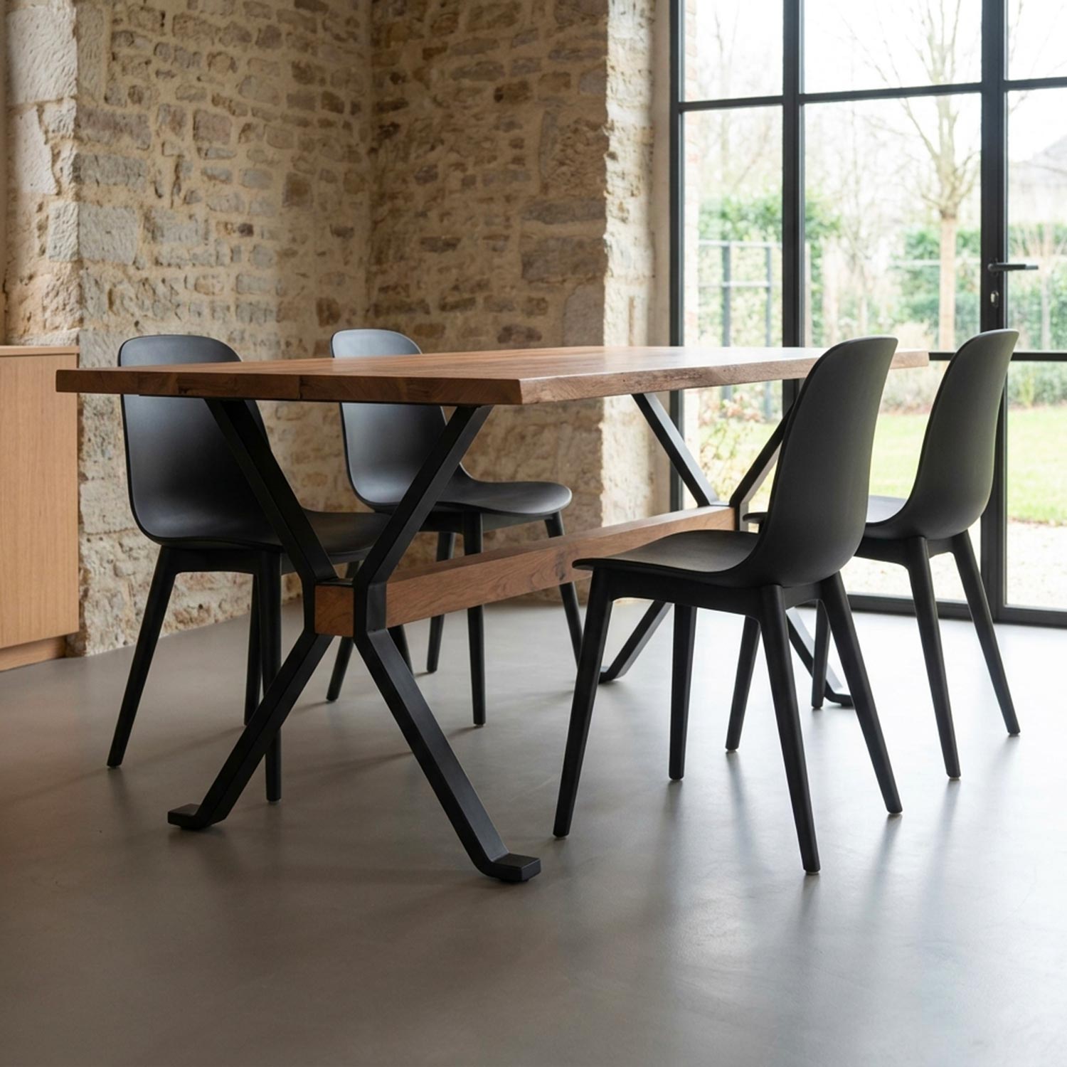 Table à manger extensible Rustica 180-227,5cm style industriel Bois et Métal Noir