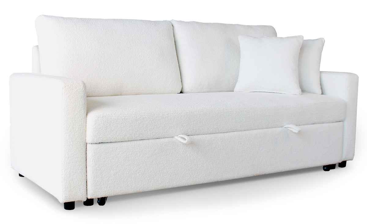 Canapé 3 places Convertible Saphir Tissu Bouclette Écru