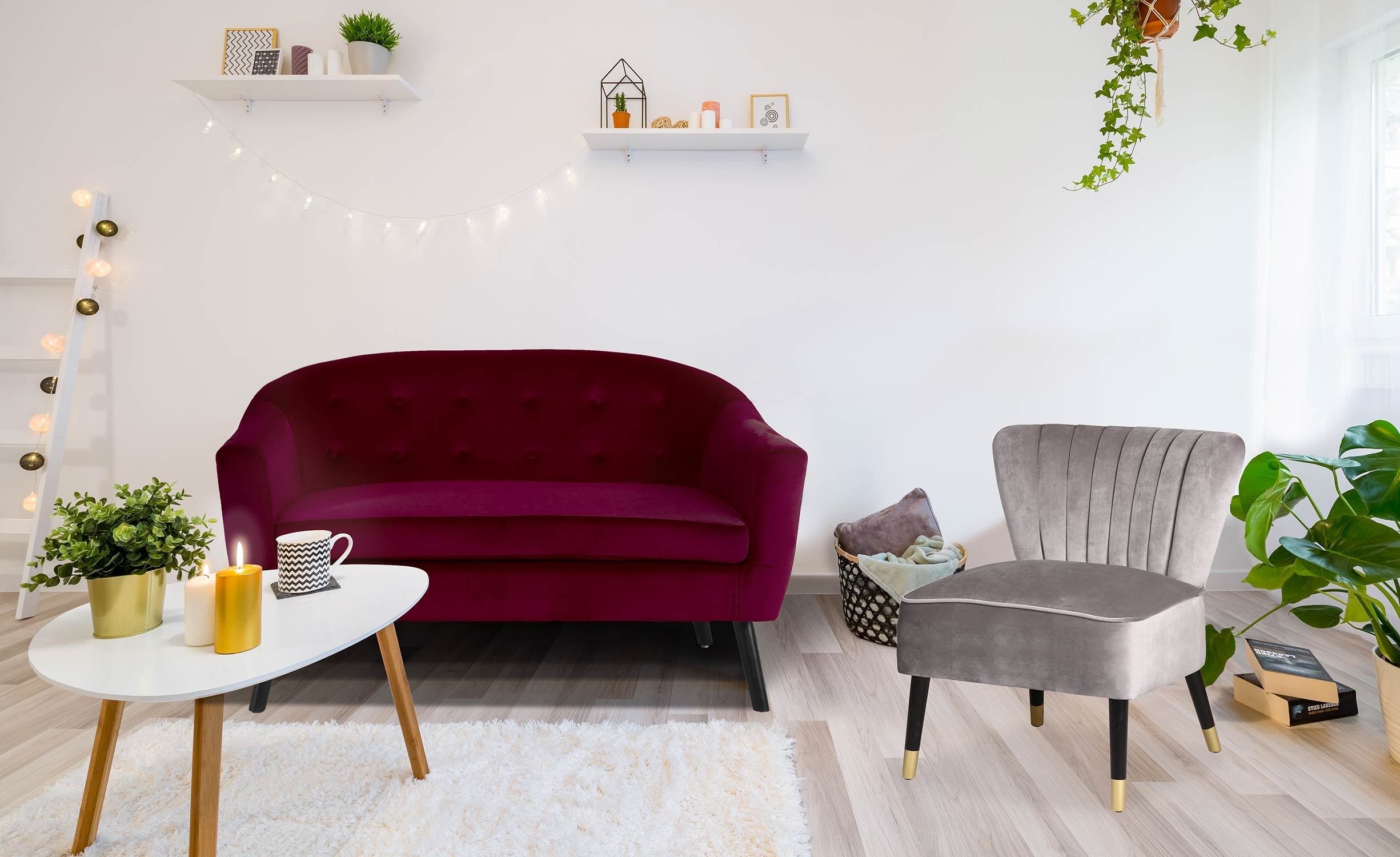 Canapé 2 places scandinave Savoy Velours Bordeaux