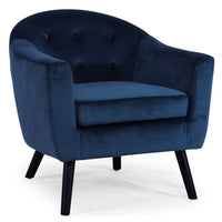 Fauteuil scandinave en velours bleu avec dossier capitonné