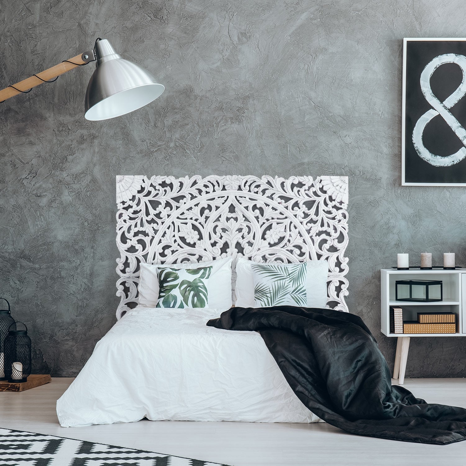 Tête de lit en bois sculpté Serena 160cm Bois Blanc