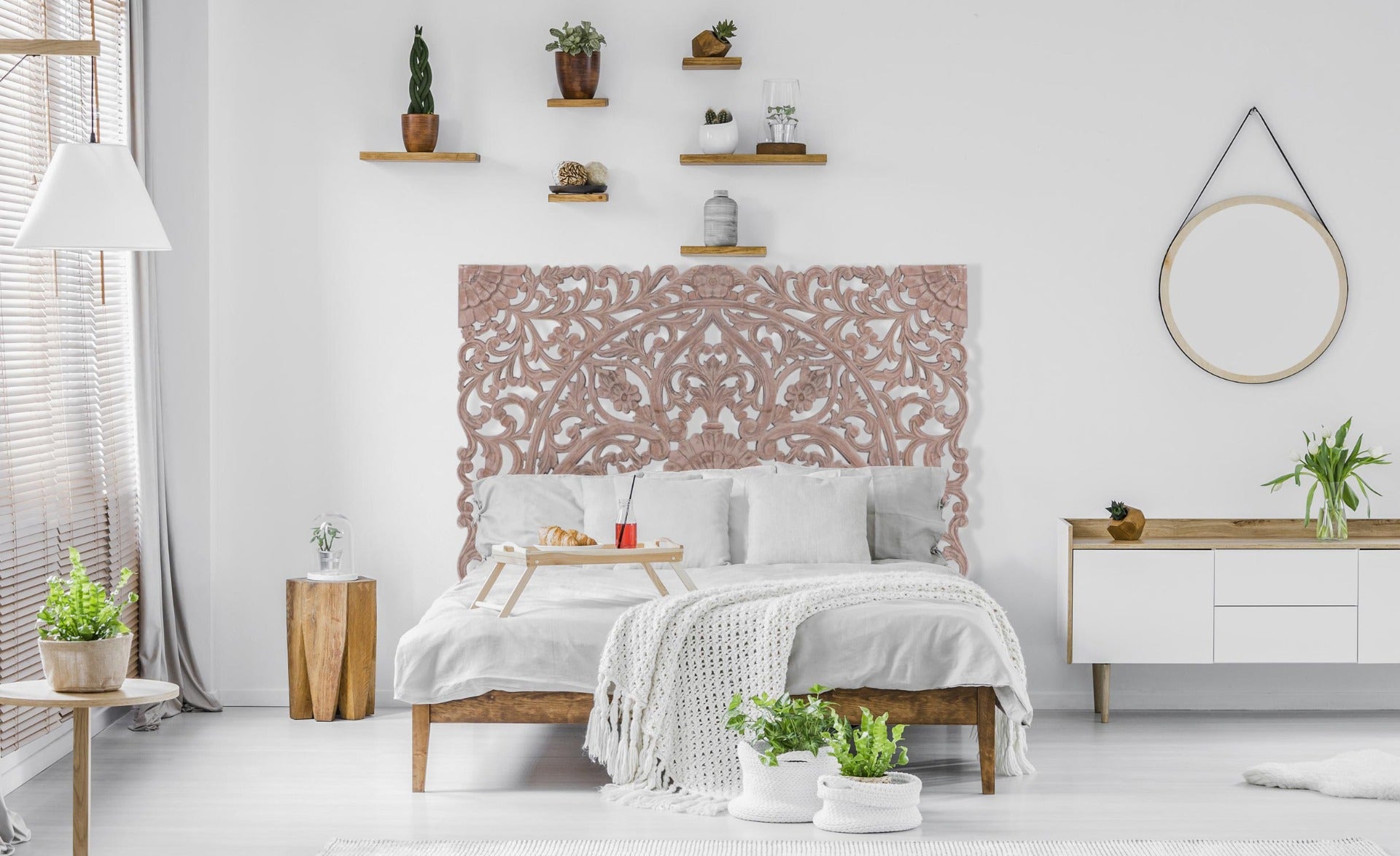 Tête de lit en bois sculpté Serena 160cm Bois Marron