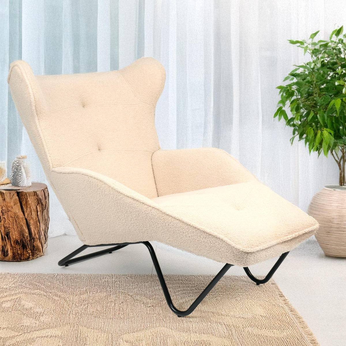 Fauteuil relax méridienne Cesma en tissu bouclette beige