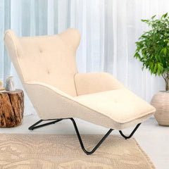 Fauteuil relax méridienne Cesma en tissu bouclette beige