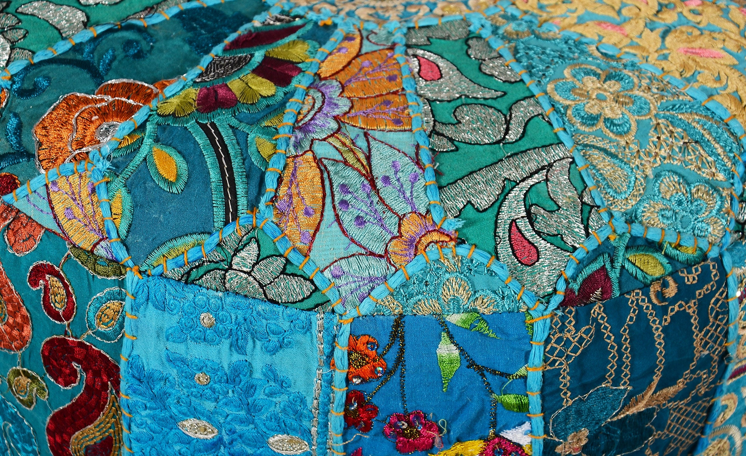 Pouf Shanti Tissu Bleu