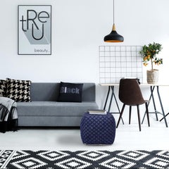 Pouf carré en tissu bleu