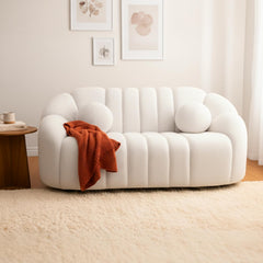 Canapé 2 places design Sidonie Tissu bouclette Blanc