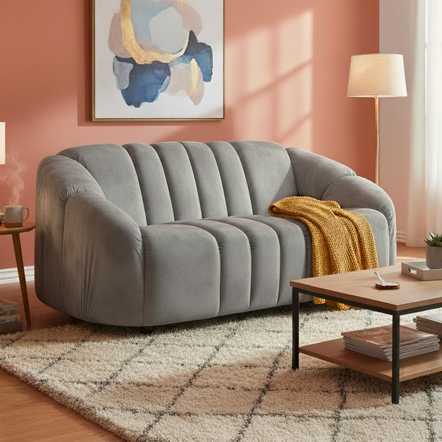 Canapé 2 places design Sidonie Velours Gris