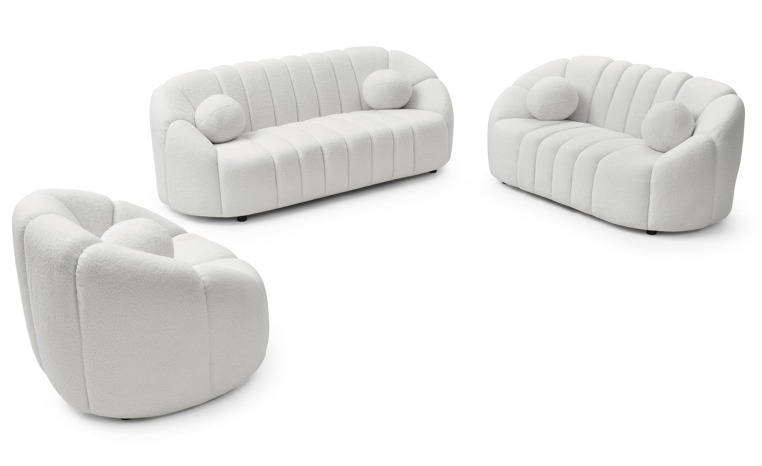Canapé 2 places design Sidonie Tissu bouclette Blanc