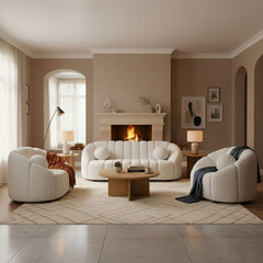 Canapé 2 places design Sidonie Tissu bouclette Blanc