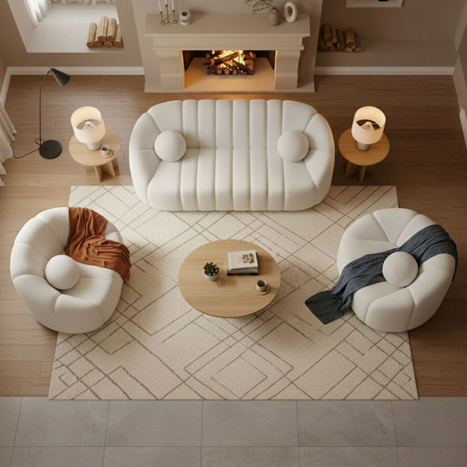 Canapé 2 places design Sidonie Tissu bouclette Blanc