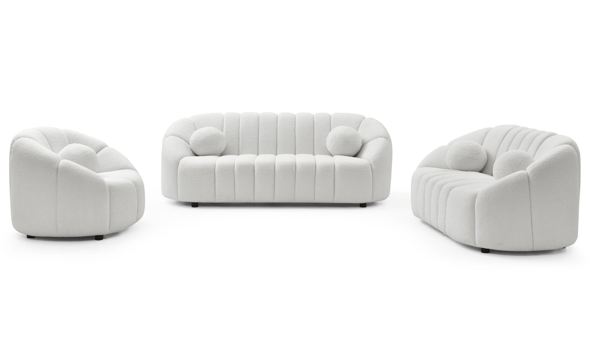 Canapé 2 places design Sidonie Tissu bouclette Blanc
