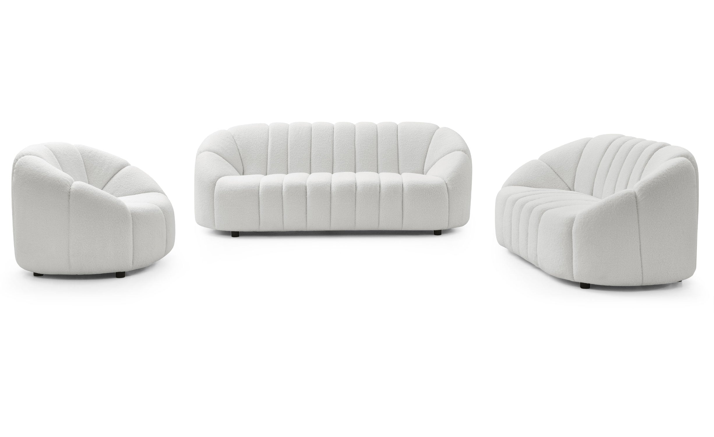 Canapé 2 places design Sidonie Tissu bouclette Blanc
