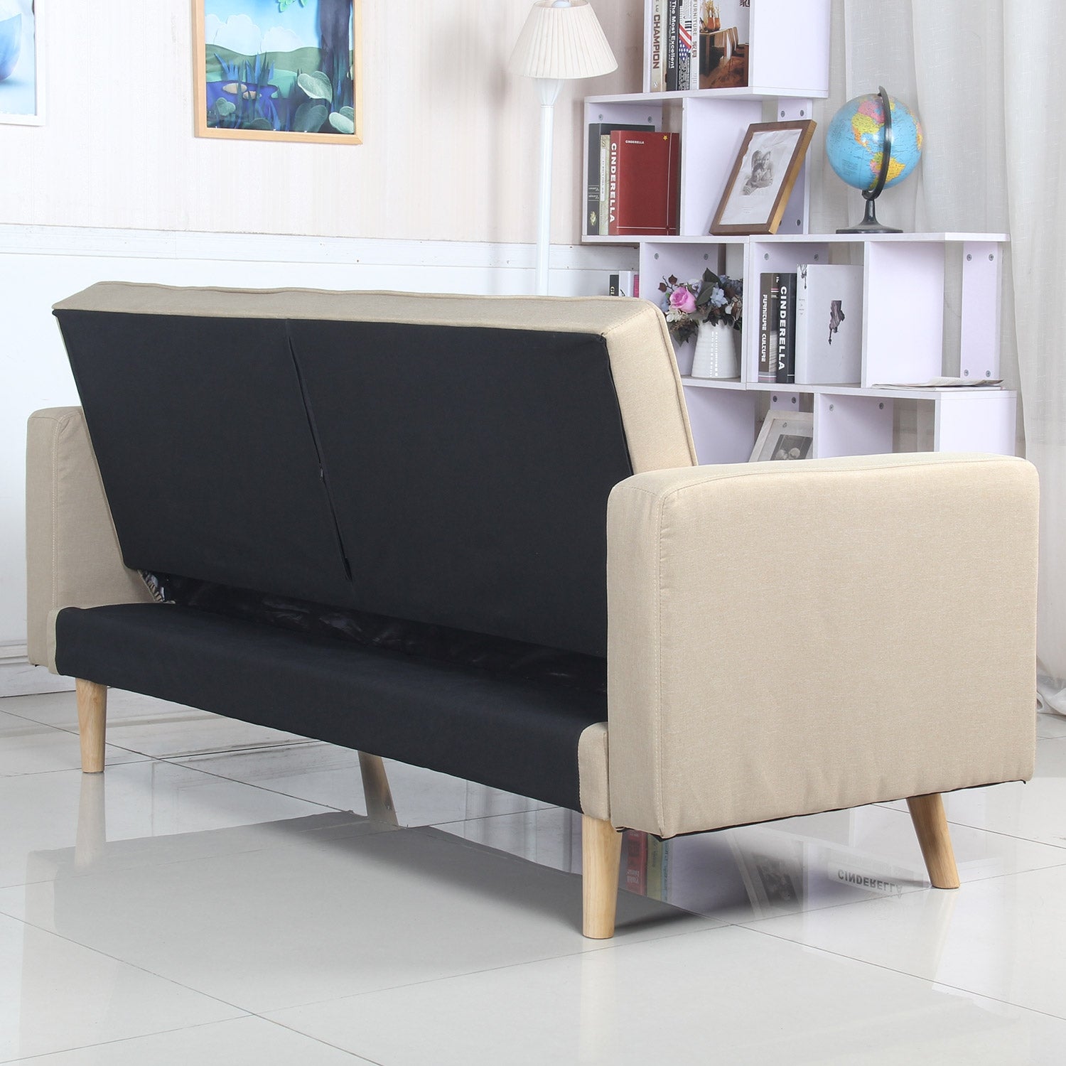 Canapé convertible scandinave Slow Tissu Beige vue arrière