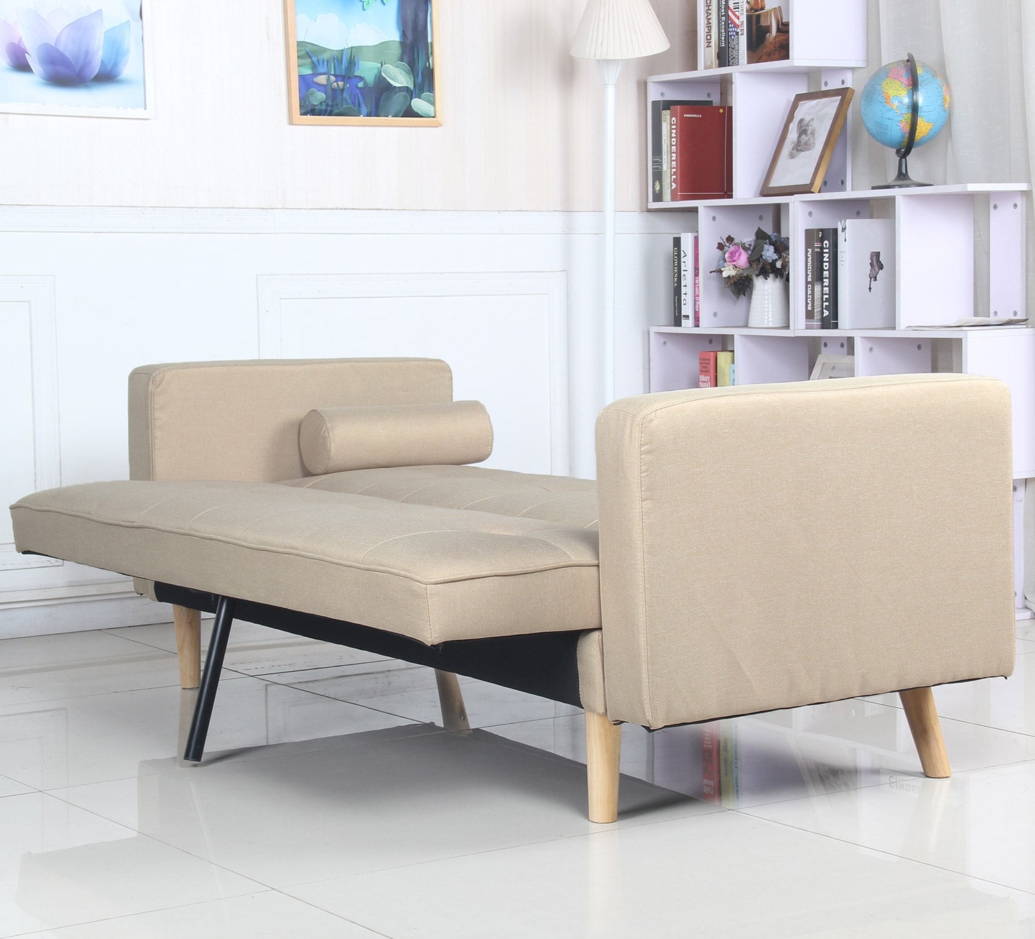 Canapé-lit moderne style scandinave Slow Tissu Beige