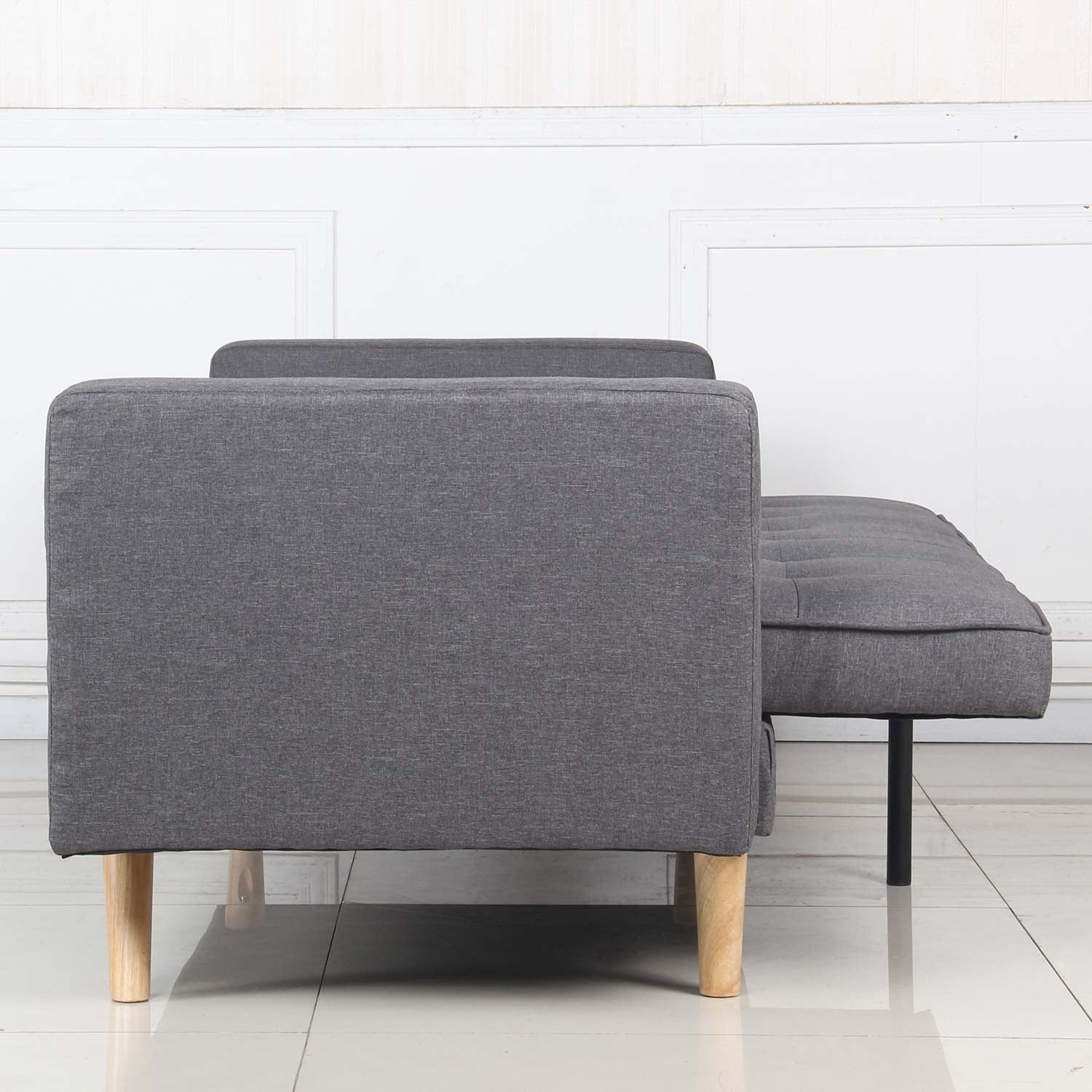 Canapé scandinave Slow tissu Gris foncé en position lit vu de côté