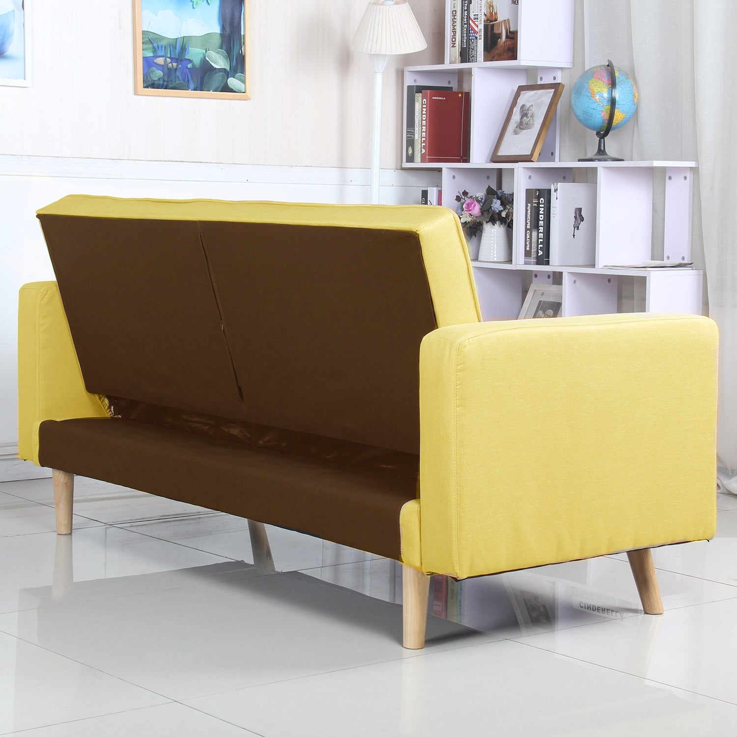 Canapé convertible scandinave Slow tissu Jaune de dos 
