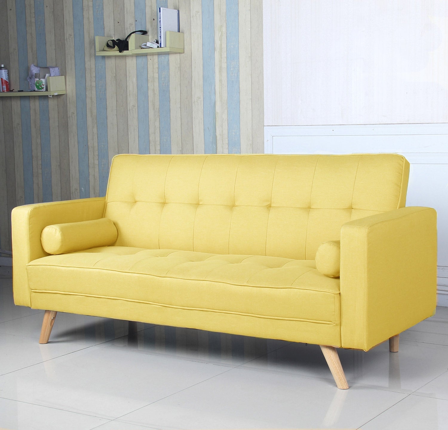 Canapé convertible scandinave Slow tissu Jaune en biais