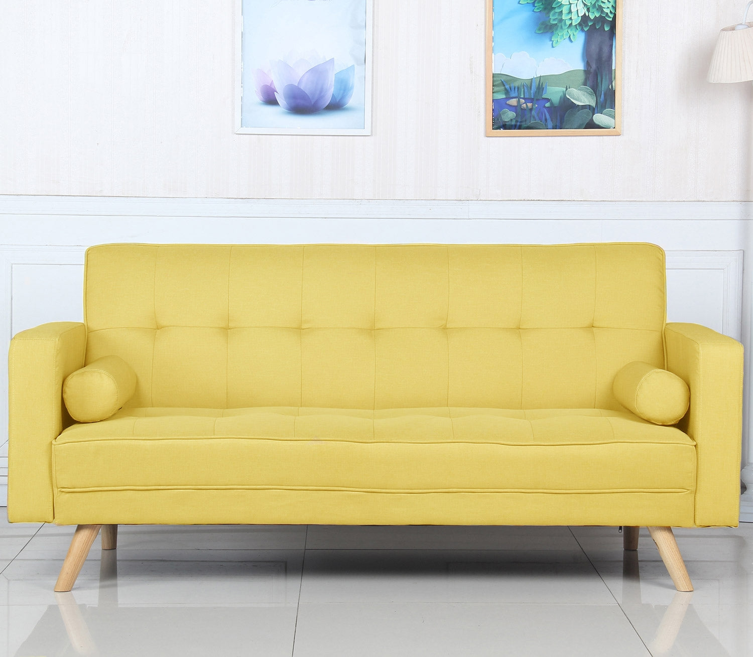 Canapé convertible scandinave Slow tissu Jaune de face