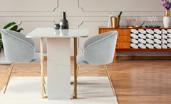 Chaise en velours Armelio argent pieds or