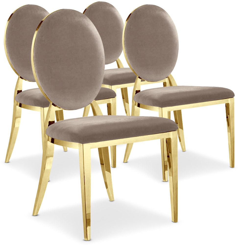 Lot de 4 chaises médaillon Sofia Pieds Or Velours Taupe