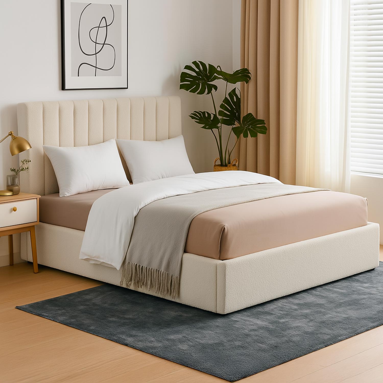 Pack Lit-coffre Songe + Matelas Bedream 180x200cm Tissu bouclette Beige