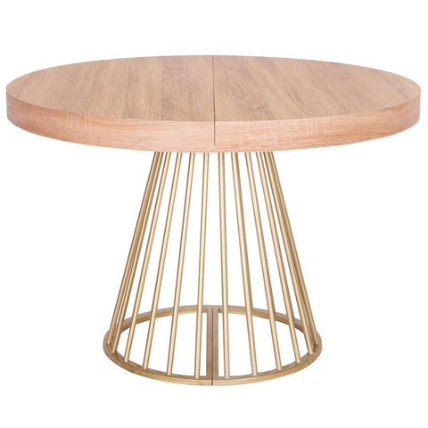 Table extensible ronde Atlon chêne clair pieds or
