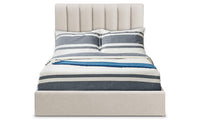 Lit coffre avec sommier relevable tissu beige 140x190cm