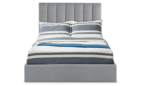 Lit coffre velours argent avec sommier relevable 140 cm