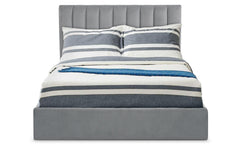 Lit coffre avec sommier relevable 160 cm en tissu gris