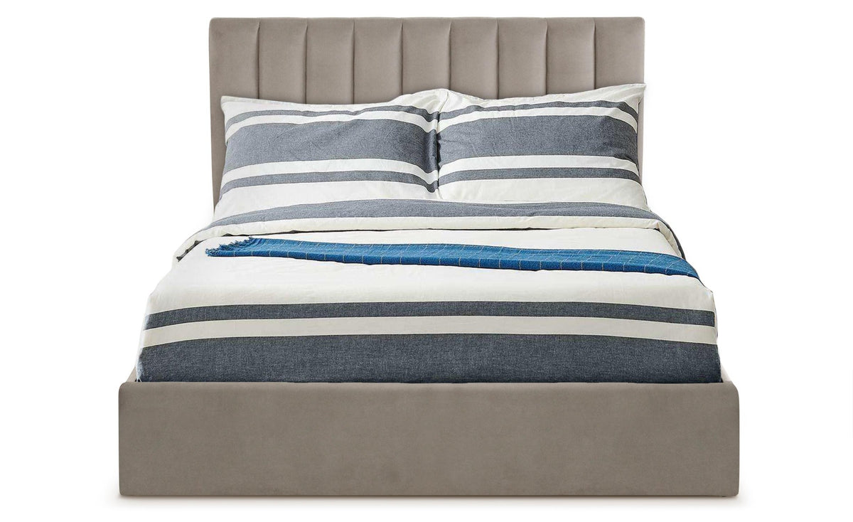 Lit coffre Astris + sommier velours taupe 160cm