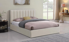 Lit coffre Astris avec sommier en tissu beige 180cm
