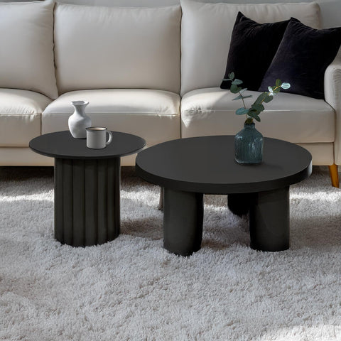 Ensemble de tables basses rondes Claudette avec piètement colonne noir