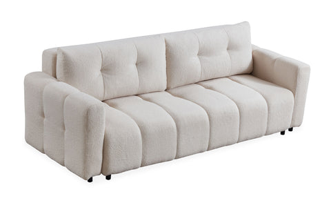 Canapé convertible 3 places Camus en tissu bouclette crème