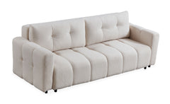 Canapé convertible 3 places Camus en tissu bouclette crème