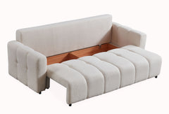 Canapé convertible 3 places Camus en tissu bouclette crème