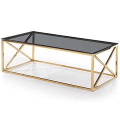 Table basse en verre fumé et pieds or Amelini