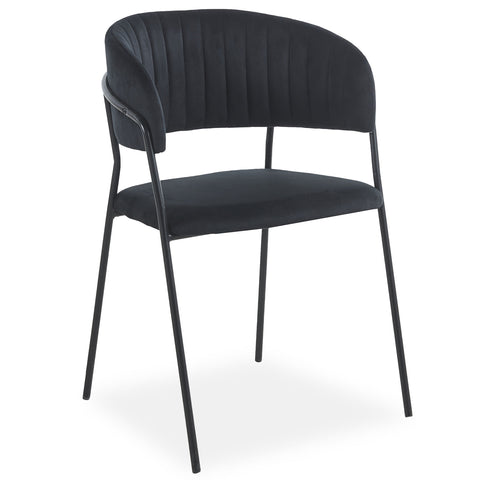 Lot de 4 chaises en velours noir Azia avec structure en métal noir
