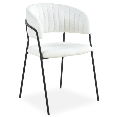 Lot de 4 chaises Azia en métal noir et tissu bouclette crème